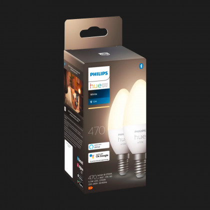 Розумна лампа Philips Hue E14, 5.5W (40Вт), 2700K, White, ZigBee, Bluetooth, регулювання яскравості, 2шт