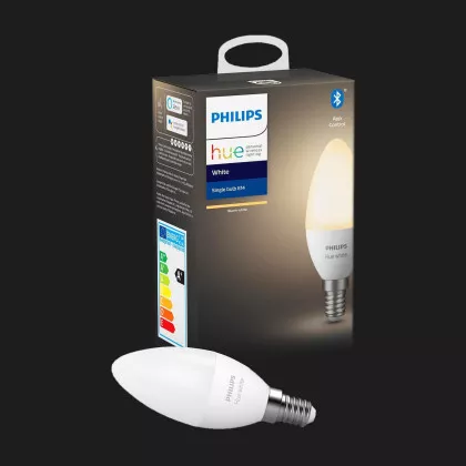 Розумна лампа Philips Hue E14, 5.5W(40Вт), 2700K, Bluetooth, з регулюванням яскравості світла (White) в Дніпрі