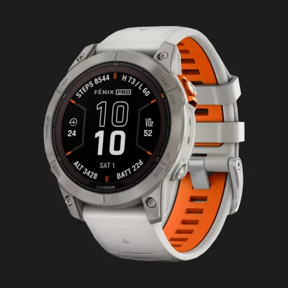 GarminFenix7ProSapphireSolarTitaniumwithFogGray/EmberOrangeBand