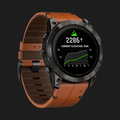 Garmin Epix Pro (Gen 2) Sapphire 51mm Carbon Gray DLC Titanium with Brown Leather Band в Нетішині