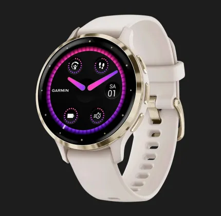 Garmin Venu 3S Soft Gold Stainless Steel Bezel with Ivory Case and Silicone Band