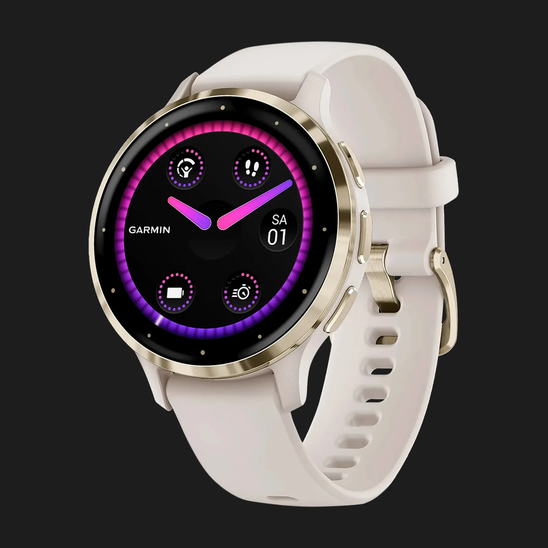 Garmin Venu 3S Soft Gold Stainless Steel Bezel with Ivory Case and Silicone Band