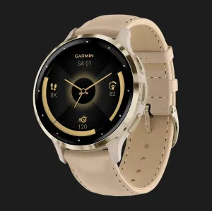 Garmin Venu 3S Soft Gold Stainless Steel Bezel with French Gray Case and Leather Band в Бердичеві