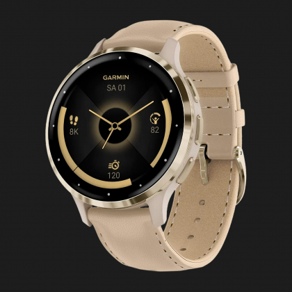Годинник Garmin Venu 3S Soft Gold Stainless Steel Bezel with French Gray Case and Leather Band в Ковелі