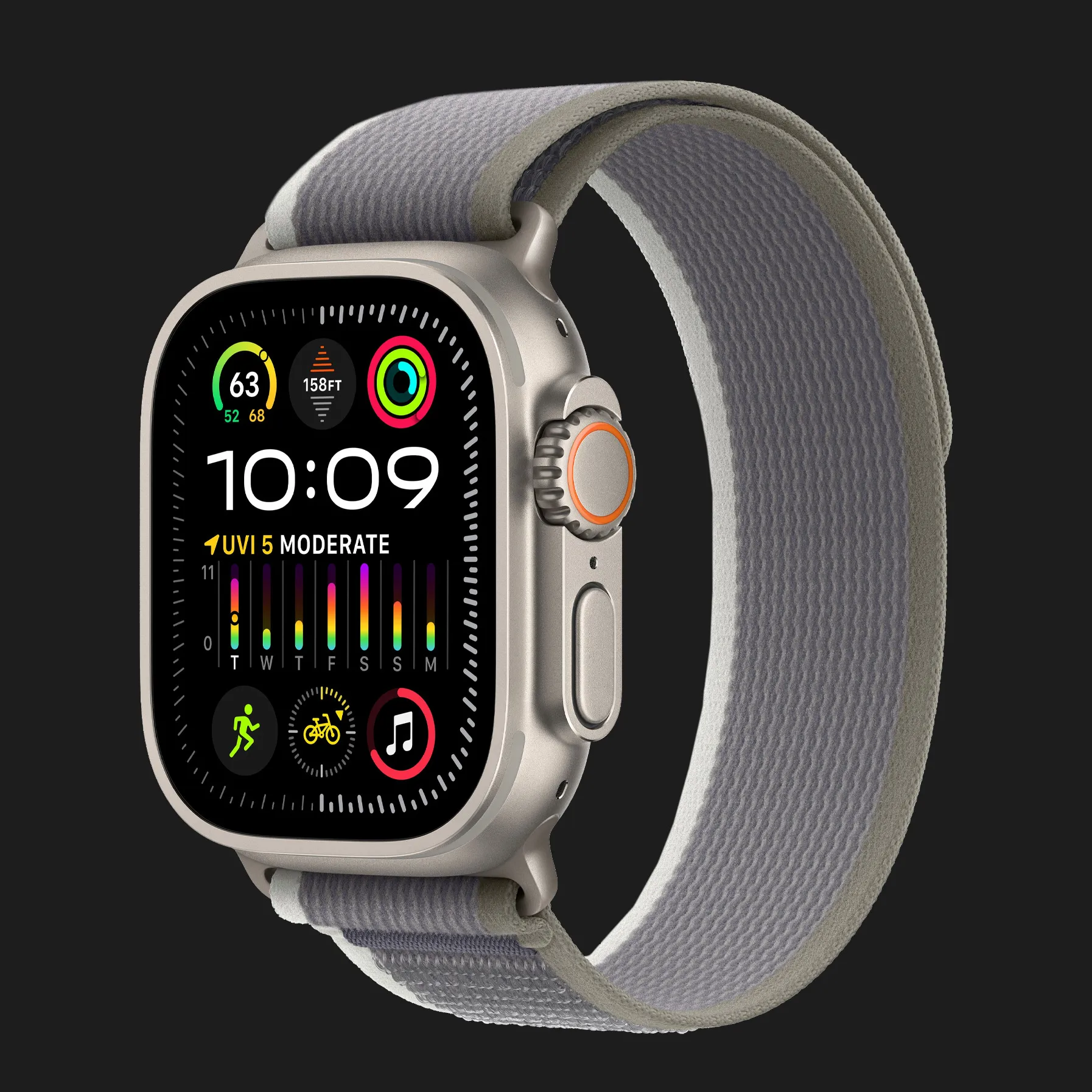 Apple Watch Ultra 2 49mm GPS + LTE Titanium Case with Green/Gray Trail Loop M/L (MRF43)