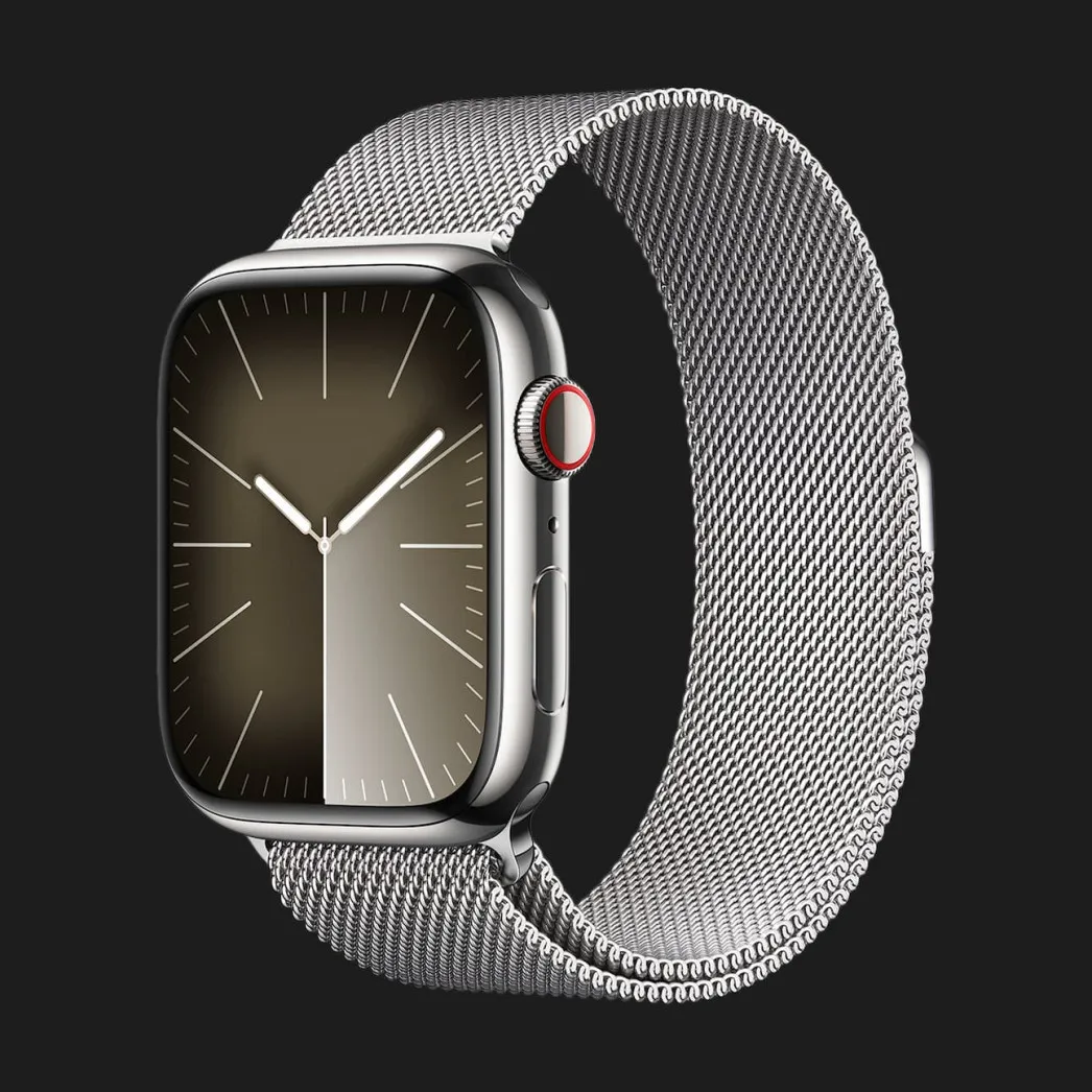 Apple Watch Series 9 45mm GPS + LTE, Silver Stainless Steel Case with Silver Milanese Loop (MRMQ3)