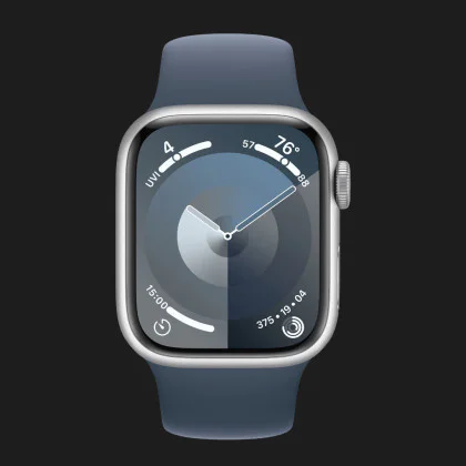 Apple Watch Series 9 45mm Silver Aluminum Case with Storm Blue Sport Band M/L (MR9E3) в Новому Роздолі