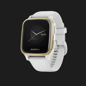 Garmin Venu Sq Light Gold Aluminum Bezel with White Case and Silicone Band