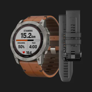Garmin Fenix 7X Sapphire Solar Titanium with Chestnut Leather Band в Бродах