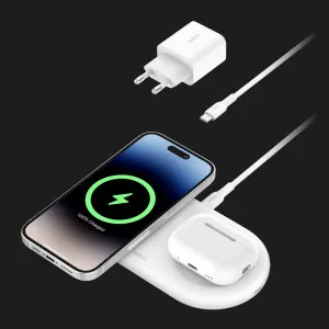 Беспроводная зарядка Belkin 2в1 15 Вт Pad Qi2 (White) в Хмельницком