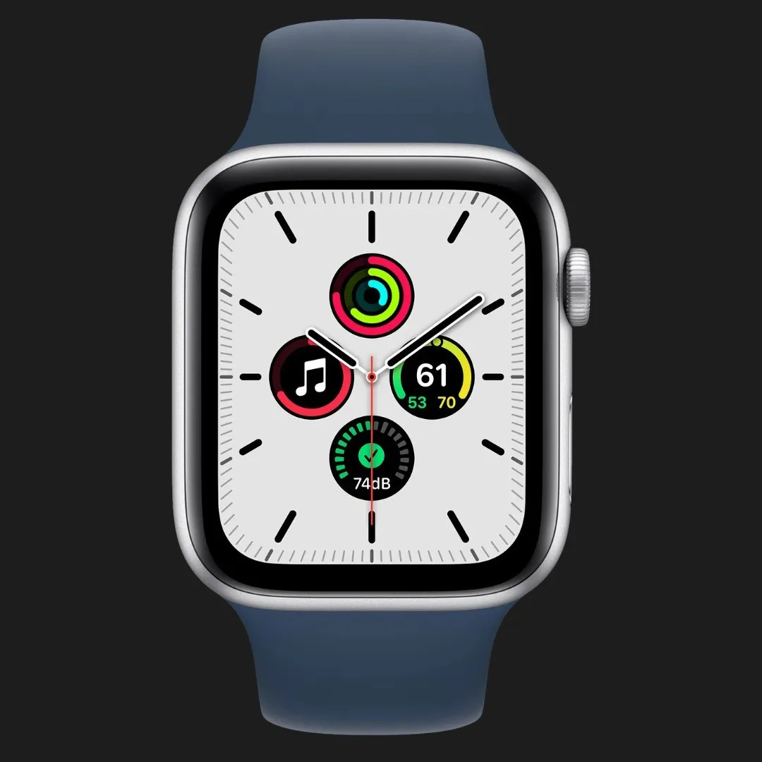 Apple Watch SE GPS + LTE 44mm Silver Aluminum Case with Abyss Blue Sport Band (MKRY3)