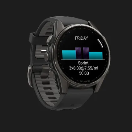 Garmin Fenix 8 43mm AMOLED Sapphire Carbon Gray DLC Titanium with Black/Pebble Gray Silicone Band в Стрыю