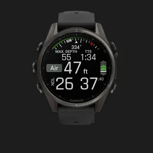 Garmin Fenix 8 43mm AMOLED Sapphire Carbon Gray DLC Titanium with Black/Pebble Gray Silicone Band