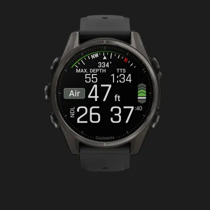 Garmin Fenix 8 43mm AMOLED Sapphire Carbon Gray DLC Titanium with Black/Pebble Gray Silicone Band Калуше