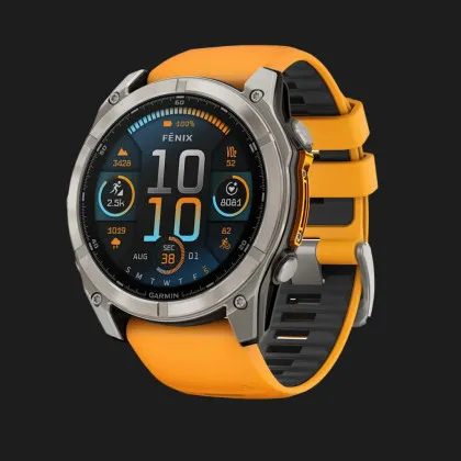 Garmin Fenix 8 51mm AMOLED Sapphire Titanium with Spark Orange/Graphite Silicone Band (010-02905-10/11) в Херсоне