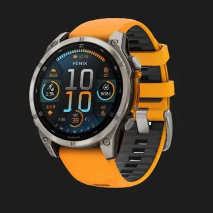 Garmin Fenix 8 47mm AMOLED Sapphire Titanium with Spark Orange/Graphite Silicone Band в Вінниці