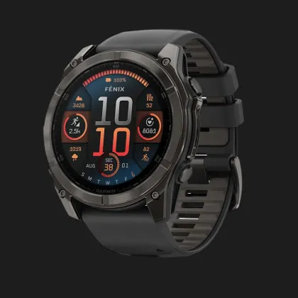 Garmin Fenix 8 51mm AMOLED Sapphire Carbon Gray DLC Titanium with Black/Pebble Gray Silicone Band (010-02905-20/21) в Херсоне