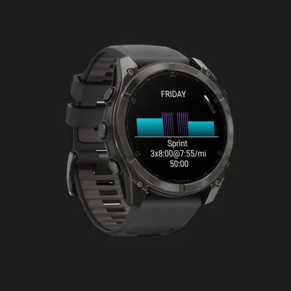Garmin Fenix 8 51mm AMOLED Sapphire Carbon Gray DLC Titanium with Black/Pebble Gray Silicone Band (010-02905-20/21) в Херсоне