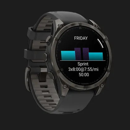 Garmin Fenix 8 47mm AMOLED Sapphire Carbon Gray DLC Titanium with Black/Pebble Gray Silicone Band в Києві