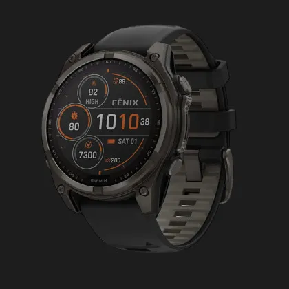 Garmin Fenix 8 47mm Solar Sapphire Carbon Gray DLC Titanium with Black/Pebble Gray Silicone Band Калуше