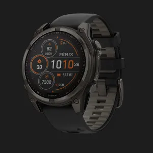 Garmin Fenix 8 51mm Solar Sapphire Carbon Gray DLC Titanium with Black/Pebble Gray Silicone Band