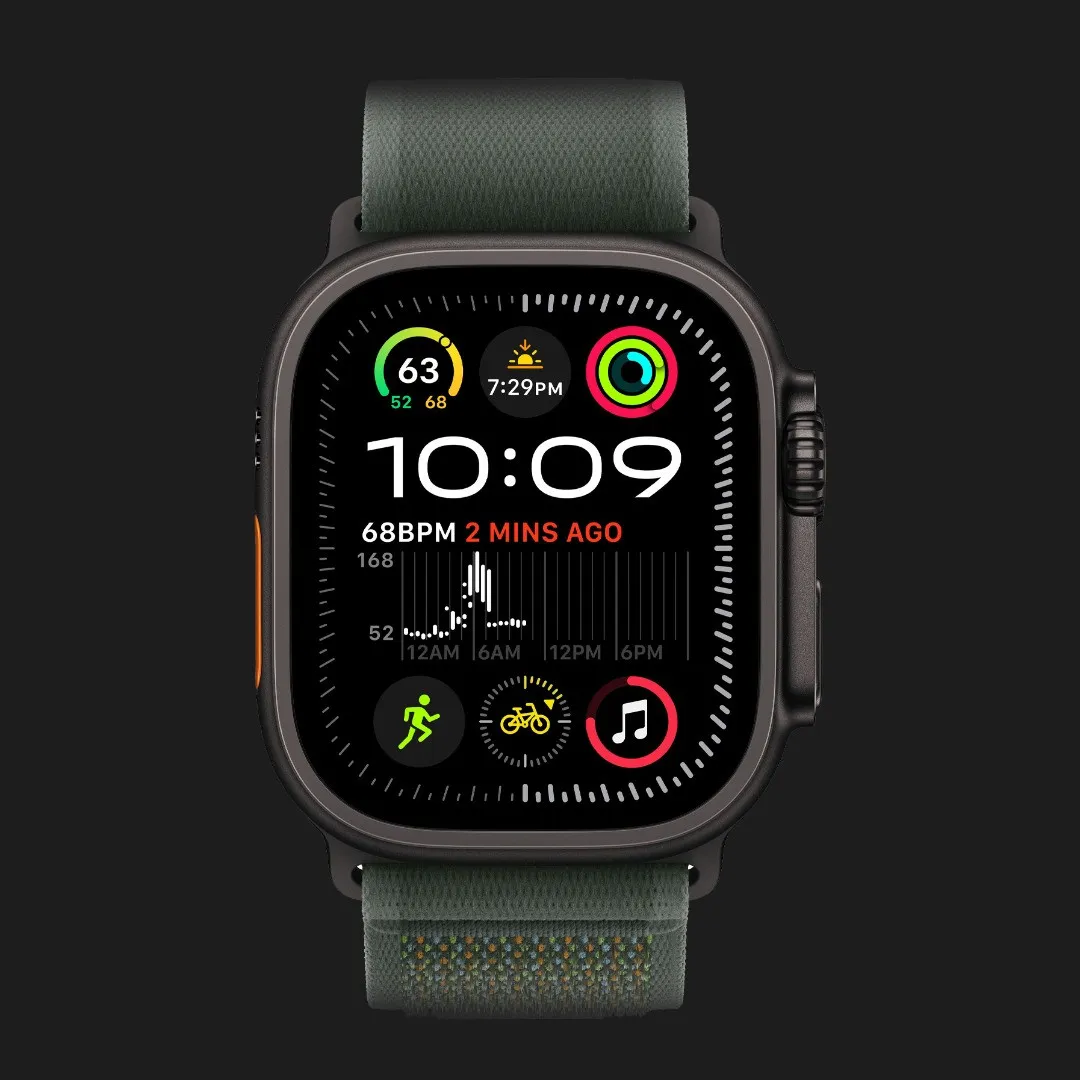Apple Watch Ultra 2 49mm GPS + LTE Black Titanium Case with Green Trail Loop S/M (MYTJ3, MYQ33)