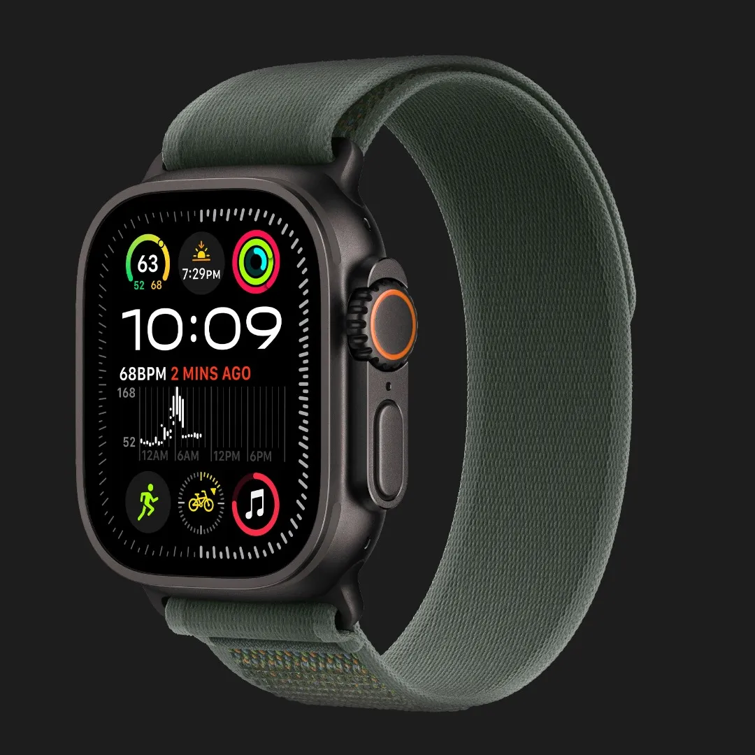 Apple Watch Ultra 2 49mm GPS + LTE Black Titanium Case with Green Trail Loop M/L (MYTJ3, MYQ43)