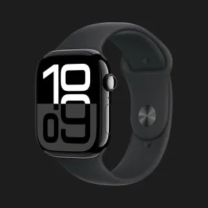 Apple Watch Series 10 GPS, 46mm Jet Black Aluminum Case with Black Sport Band (M/L) (MWWQ3)