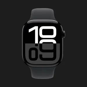 Apple Watch Series 10 GPS, 42mm Jet Black Aluminum Case with Black Sport Band (M/L) (MWWF3)