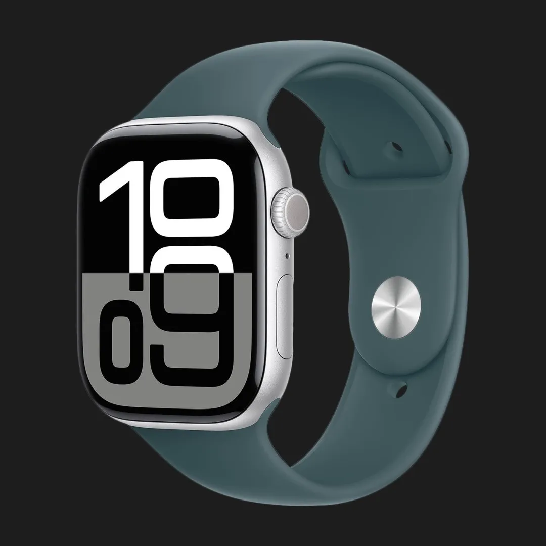 Apple Watch Series 10 GPS, 46mm Silver Aluminum Case with Lake Green Sport Band (S/M)