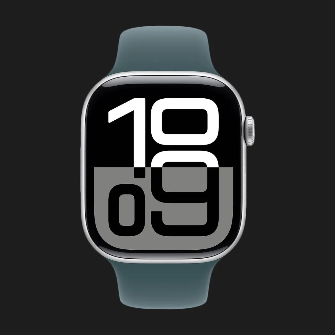 Apple Watch Series 10 GPS, 46mm Silver Aluminum Case with Lake Green Sport Band (S/M)