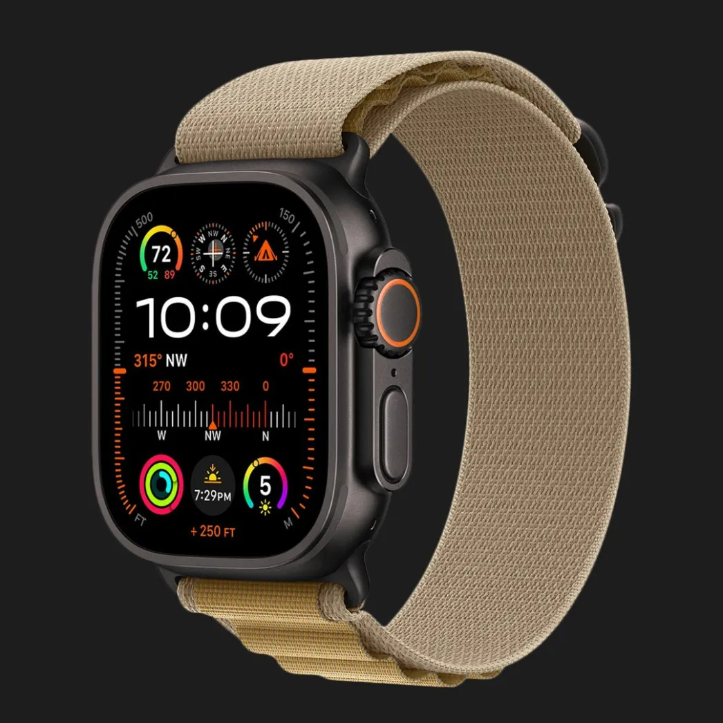 Apple Watch Ultra 2 49mm GPS + LTE Black Titanium Case with Tan Alpine Loop Large (MYTF3, MYQ23)