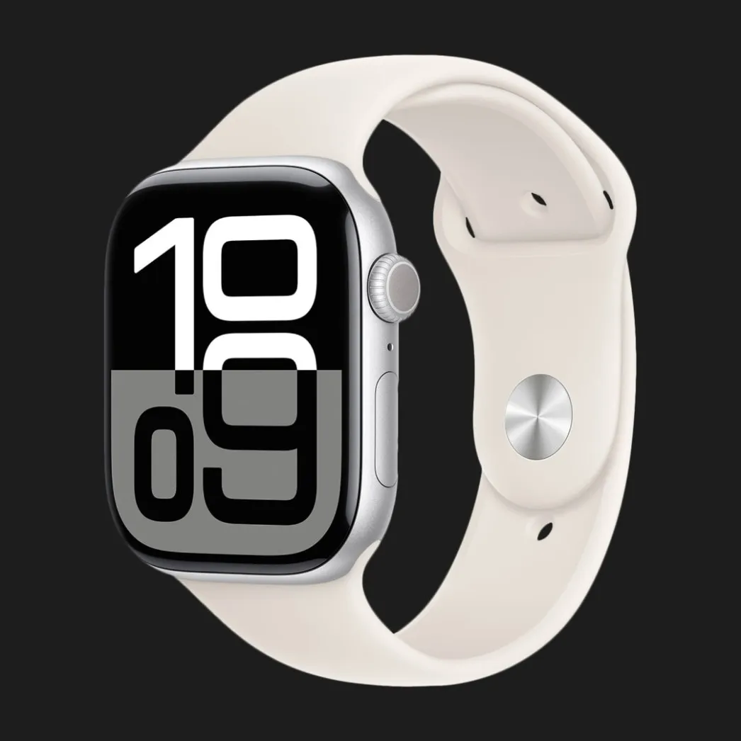 Apple Watch Series 10 GPS, 46mm Silver Aluminum Case with Starlight Sport Band (M/L)
