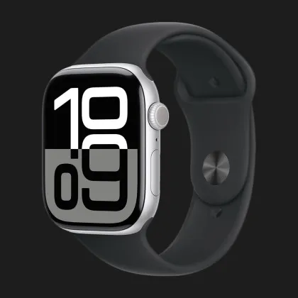 Apple Watch Series 10 GPS, 46mm Silver Aluminum Case with Black Sport Band (S/M)