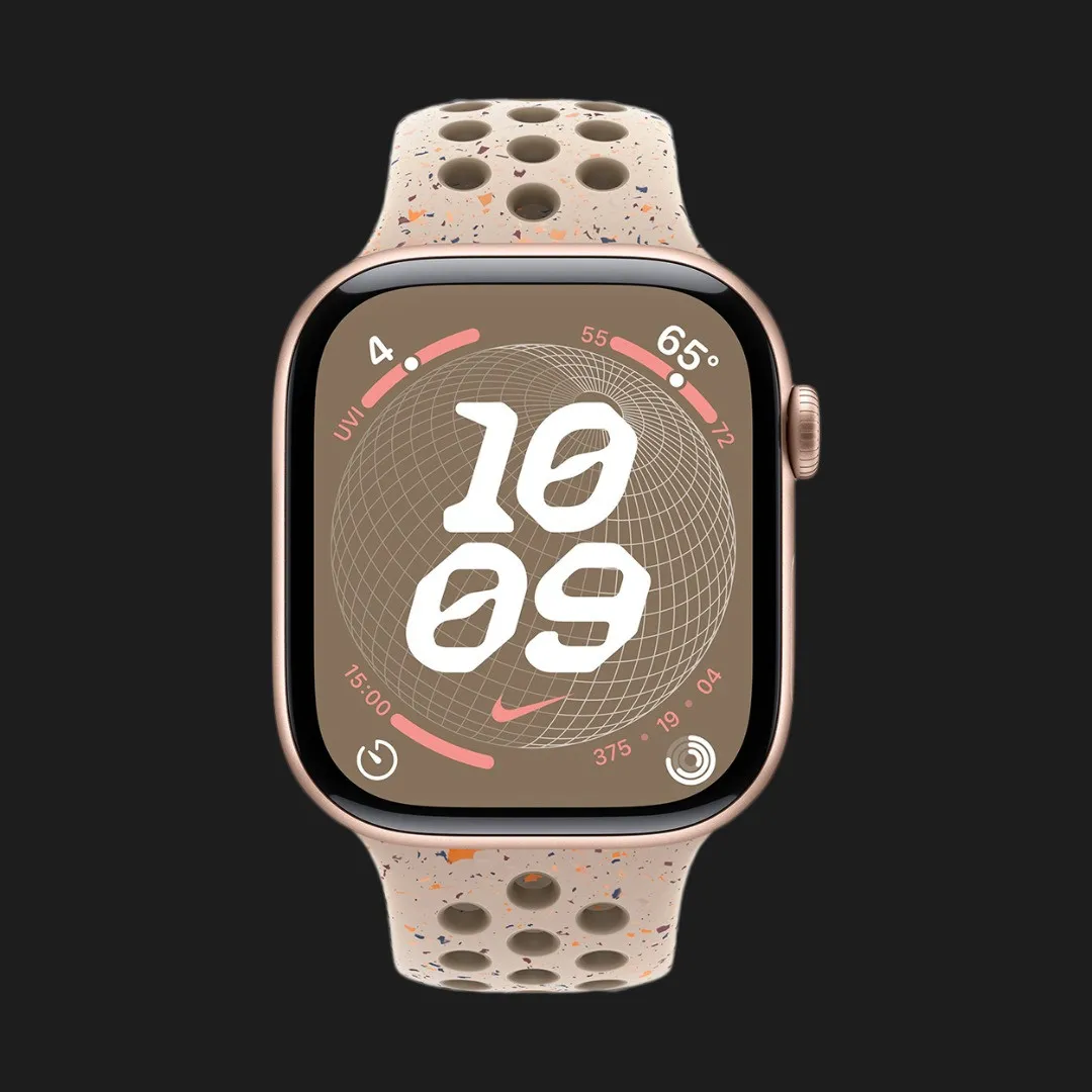 Apple Watch Series 10 GPS, 42mm Rose Gold Aluminum Case with Desert Stone Nike Sport Band (S/M)