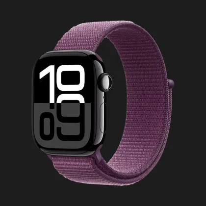 Apple Watch Series 10 GPS 42mm Jet Black Aluminum Case with Plum Sport Loop
