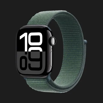 Apple Watch Series 10 GPS 46mm Jet Black Aluminum Case with Lake Green Sport Loop