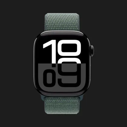 Apple Watch Series 10 GPS 46mm Jet Black Aluminum Case with Lake Green Sport Loop