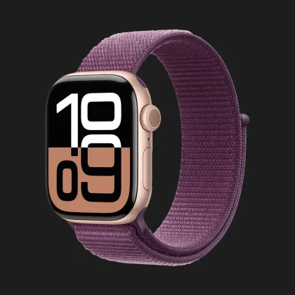 Apple Watch Series 10 GPS 42mm Rose Gold Aluminum Case with Plum Sport Loop (MWWK3)