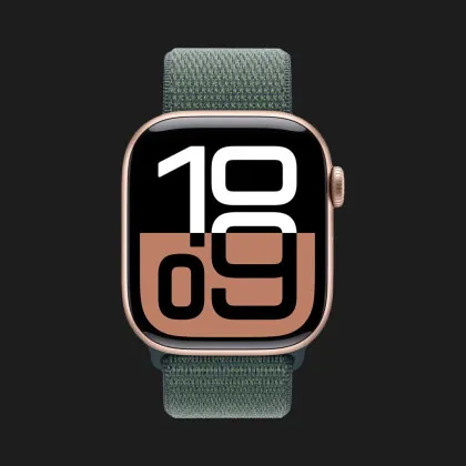 Apple Watch Series 10 GPS 46mm Rose Gold Aluminum Case with Lake Green Sport Loop