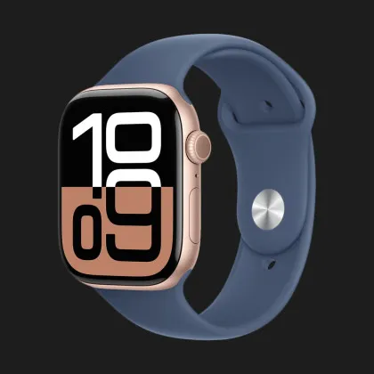 Apple Watch Series 10 GPS, 46mm Rose Gold Aluminum Case with Denim Sport Band (M/L)