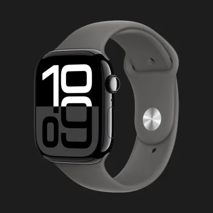 Apple Watch Series 10 GPS, 42mm Jet Black Aluminum Case with Stone Gray Sport Band (M/L)