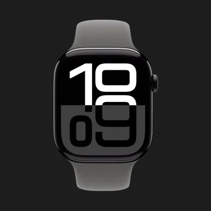 Apple Watch Series 10 GPS, 42mm Jet Black Aluminum Case with Stone Gray Sport Band (M/L)