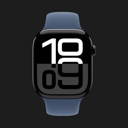Apple Watch Series 10 GPS, 42mm Jet Black Aluminum Case with Denim Sport Band (S/M)