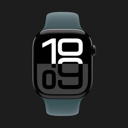 Apple Watch Series 10 GPS, 46mm Jet Black Aluminum Case with Lake Green Sport Band (S/M)