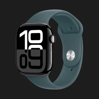 Apple Watch Series 10 GPS, 46mm Jet Black Aluminum Case with Lake Green Sport Band (М/L)