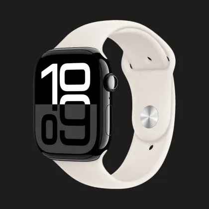 Apple Watch Series 10 GPS, 46mm Jet Black Aluminum Case with Starlight Sport Band (М/L)