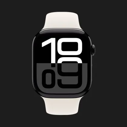 Apple Watch Series 10 GPS, 46mm Jet Black Aluminum Case with Starlight Sport Band (М/L)