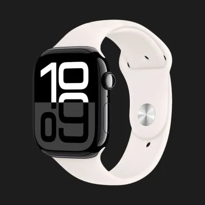 Apple Watch Series 10 GPS, 46mm Jet Black Aluminum Case with Light Blush Sport Band (S/M)