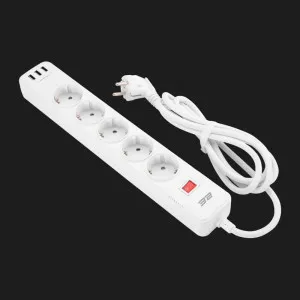 Мережевий фільтр 2E 5xТип F, 3x1.5mm кв, 16A, 3xUSB-A, 2m (White) в Берегові
